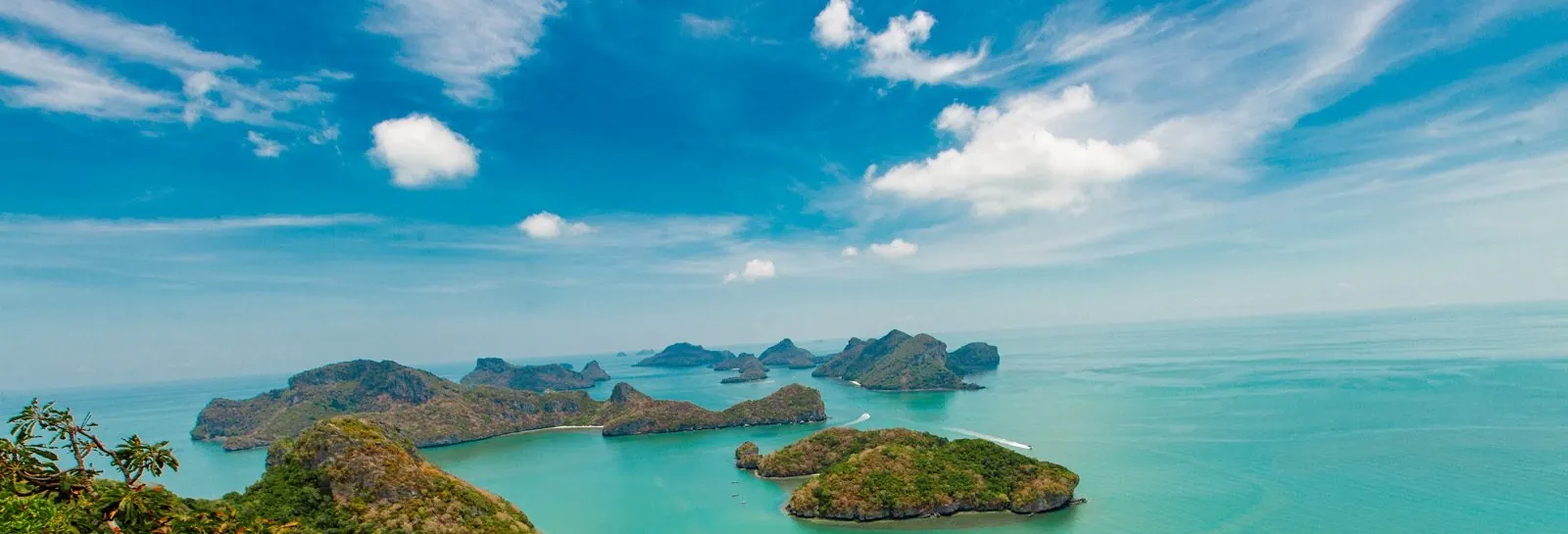 Aerial view of the limestone islands and lagoon at Mu Ko Ang Thong National Marine Park near Koh Samui.
